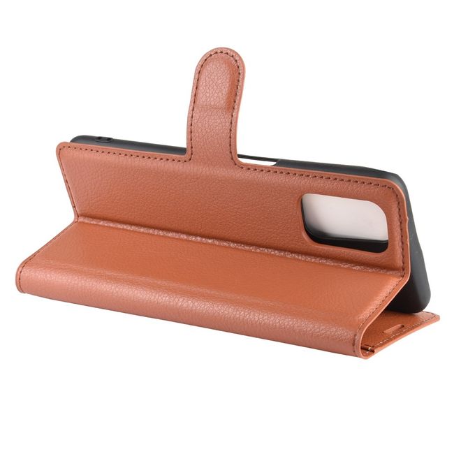 Oppo A52 Handy Hülle - Litchi Leder Bookcover Series - braun