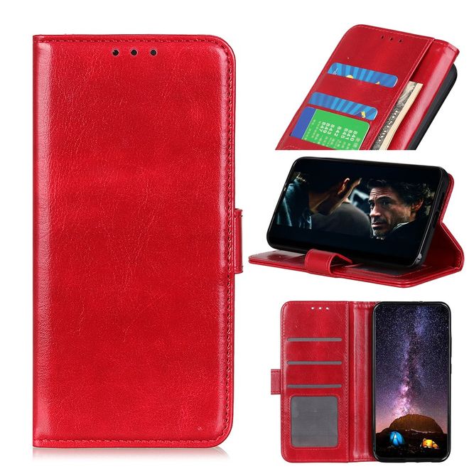 OnePlus Nord Handyhülle - Crazy Horse Leder Bookcover Series - rot