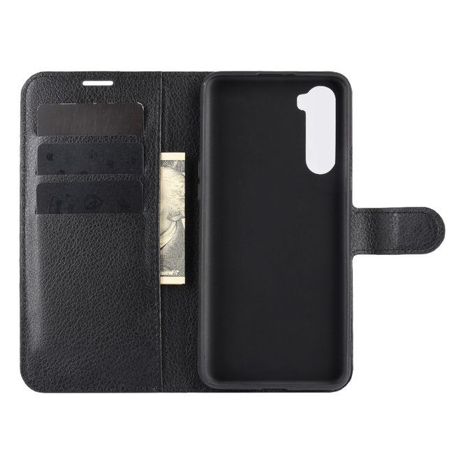 OnePlus Nord Handy Hülle - Litchi Leder Bookcover Series - schwarz