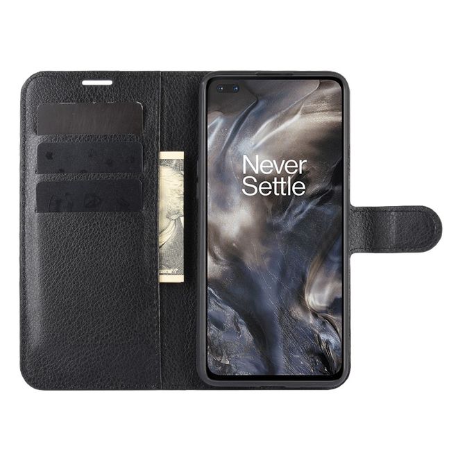 OnePlus Nord Handy Hülle - Litchi Leder Bookcover Series - schwarz
