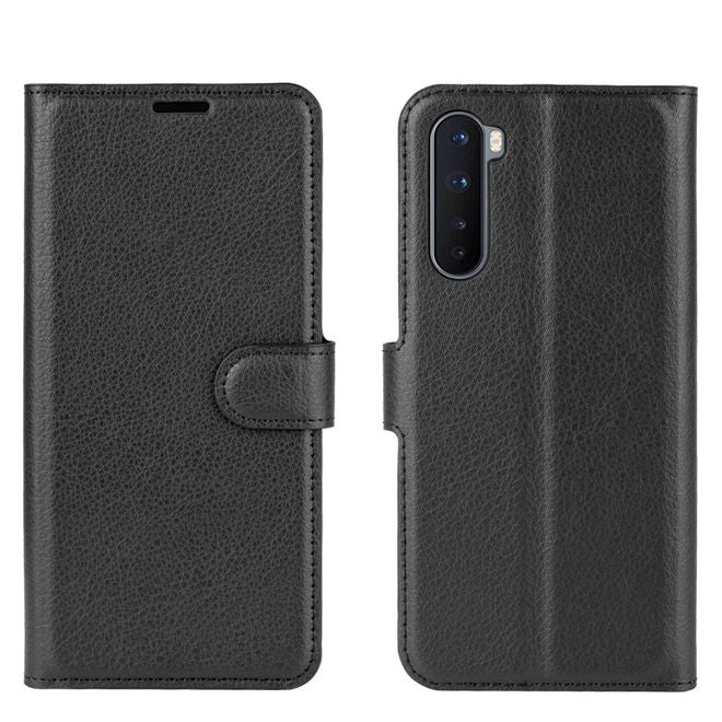 OnePlus Nord Handy Hülle - Litchi Leder Bookcover Series - schwarz