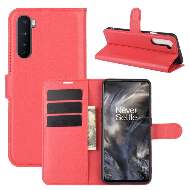 OnePlus Nord Handy Hülle - Litchi Leder Bookcover Series - rot