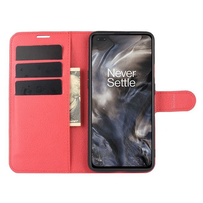 OnePlus Nord Handy Hülle - Litchi Leder Bookcover Series - rot