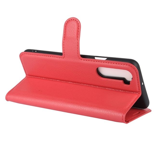 OnePlus Nord Handy Hülle - Litchi Leder Bookcover Series - rot