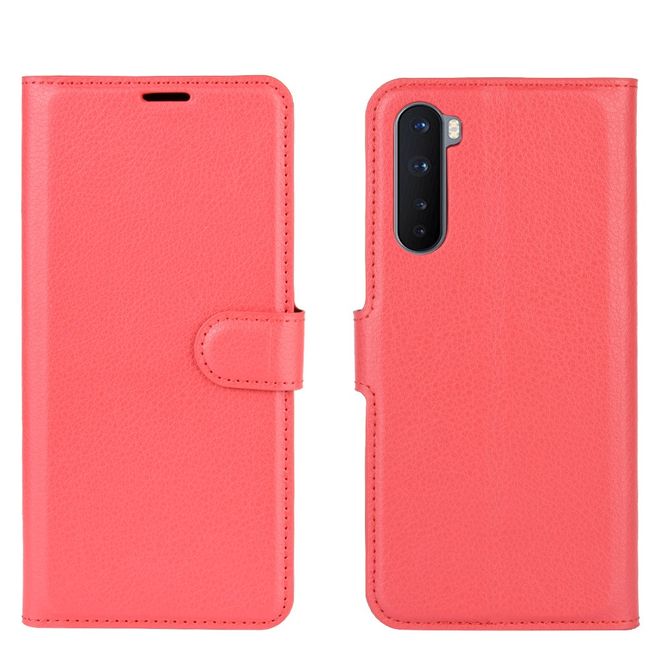 OnePlus Nord Handy Hülle - Litchi Leder Bookcover Series - rot