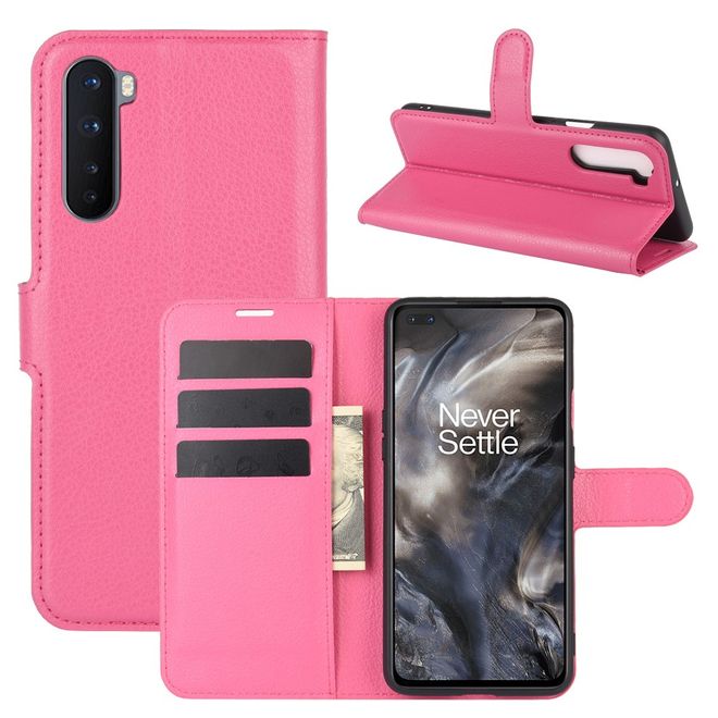 OnePlus Nord Handy Hülle - Litchi Leder Bookcover Series - rosa