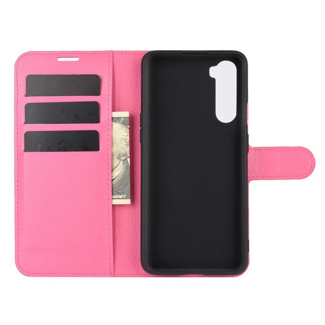 OnePlus Nord Handy Hülle - Litchi Leder Bookcover Series - rosa