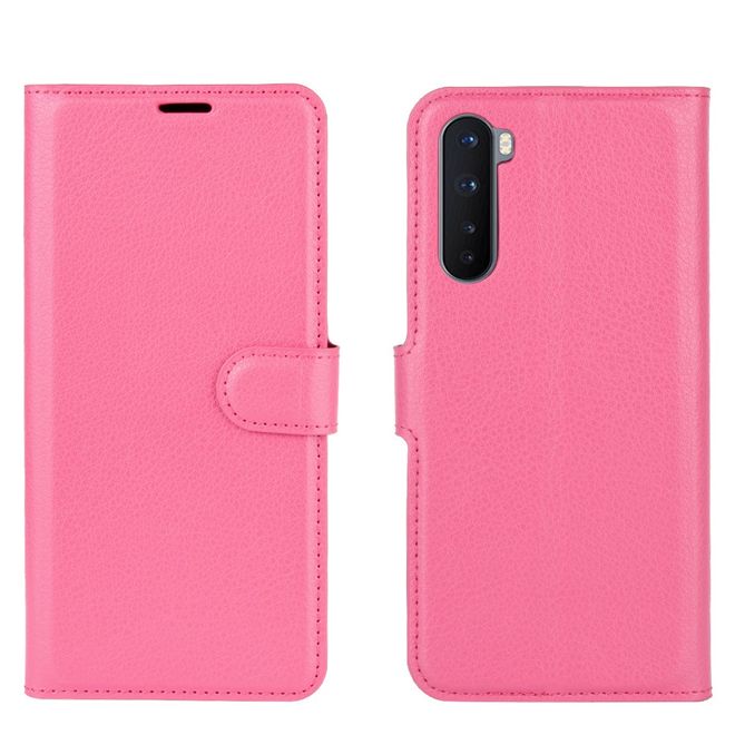 OnePlus Nord Handy Hülle - Litchi Leder Bookcover Series - rosa