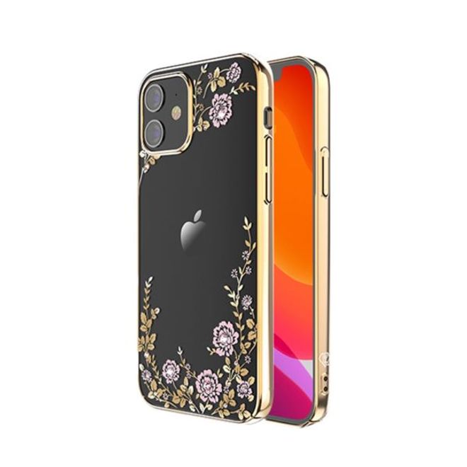 Kingxbar - iPhone 12 mini Schutzhülle - Case mit Swarovski Kristallen - Flora Series - gold