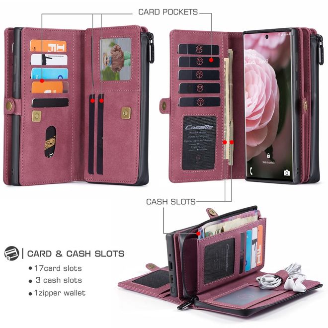 Caseme - Samsung Galaxy Note 20 Ultra Hülle - Leder Wallet Case - abnehmbares Backcover - rot