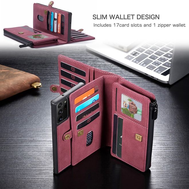 Caseme - Samsung Galaxy Note 20 Ultra Hülle - Leder Wallet Case - abnehmbares Backcover - rot
