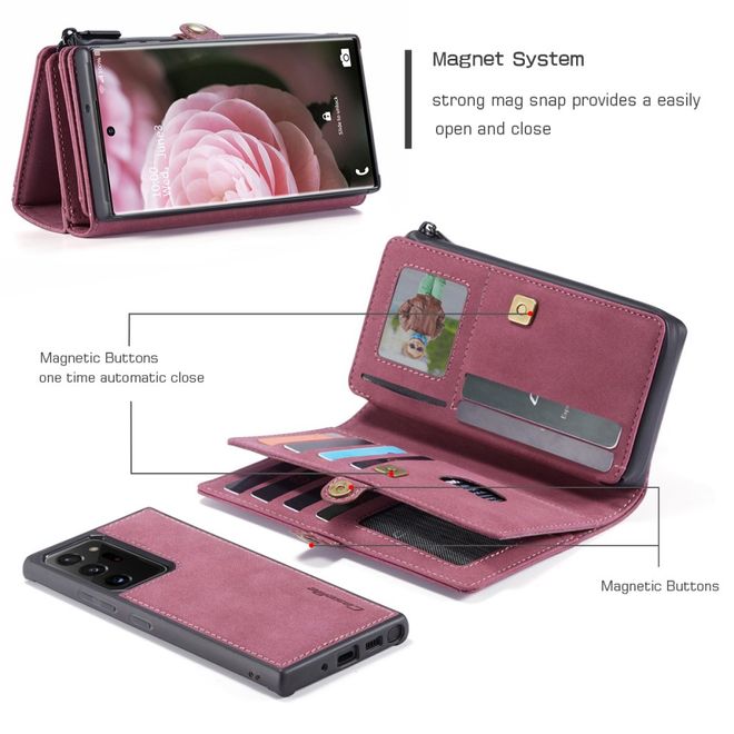 Caseme - Samsung Galaxy Note 20 Ultra Hülle - Leder Wallet Case - abnehmbares Backcover - rot