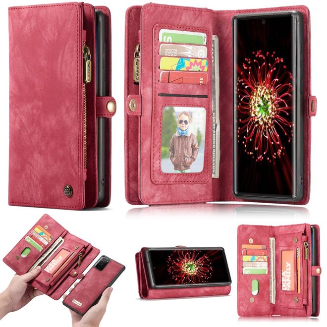 Caseme - Samsung Galaxy Note 20 Handyhülle - Leder Portemonnaie mit abnehmbarer Plastik Hülle - rot