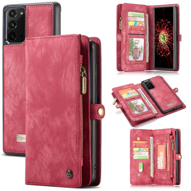 Caseme - Samsung Galaxy Note 20 Handyhülle - Leder Portemonnaie mit abnehmbarer Plastik Hülle - rot