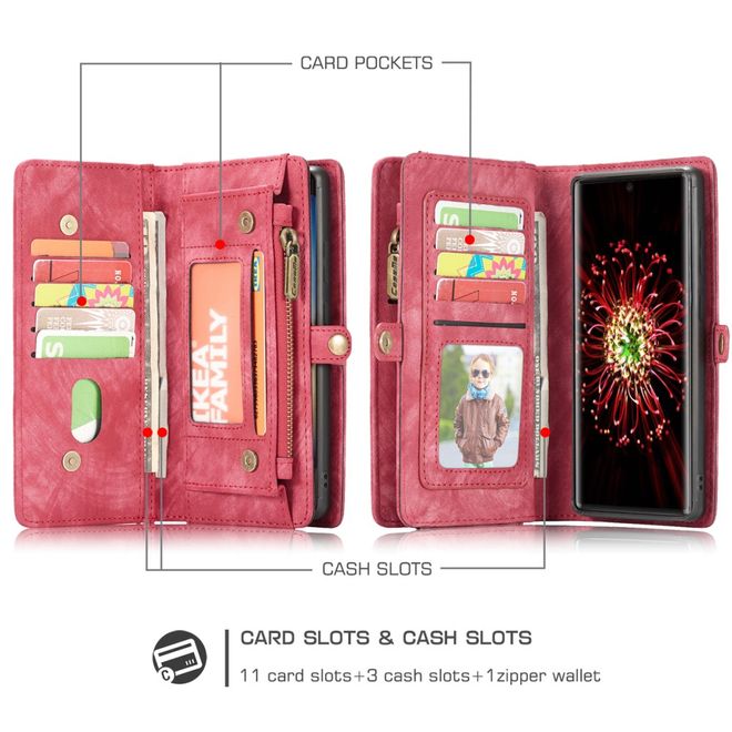Caseme - Samsung Galaxy Note 20 Handyhülle - Leder Portemonnaie mit abnehmbarer Plastik Hülle - rot
