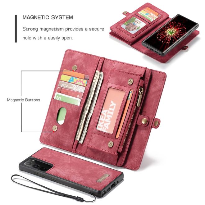 Caseme - Samsung Galaxy Note 20 Handyhülle - Leder Portemonnaie mit abnehmbarer Plastik Hülle - rot