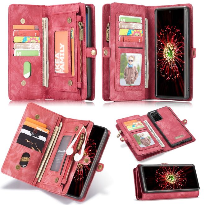 Caseme - Samsung Galaxy Note 20 Handyhülle - Leder Portemonnaie mit abnehmbarer Plastik Hülle - rot