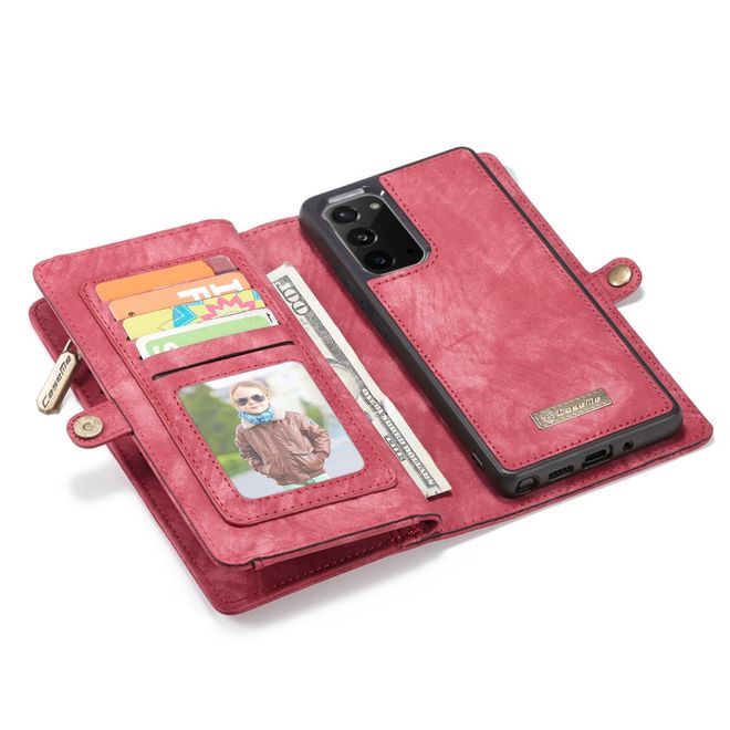 Caseme - Samsung Galaxy Note 20 Handyhülle - Leder Portemonnaie mit abnehmbarer Plastik Hülle - rot