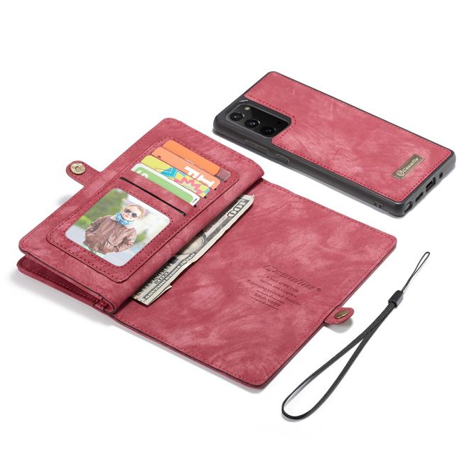 Caseme - Samsung Galaxy Note 20 Handyhülle - Leder Portemonnaie mit abnehmbarer Plastik Hülle - rot