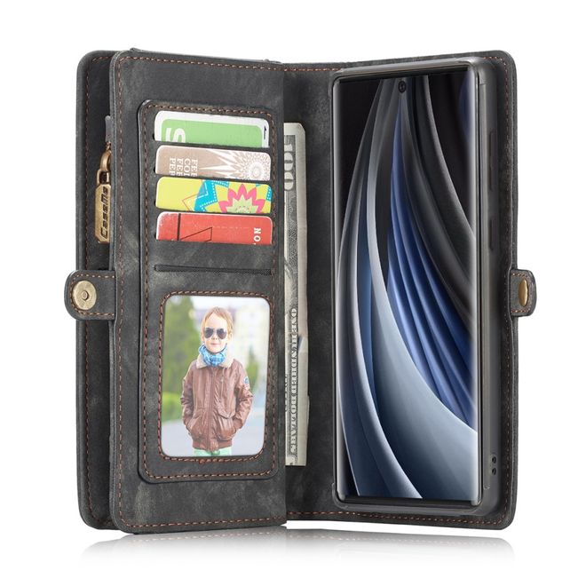 Caseme - Samsung Galaxy Note 20 Handyhülle - Leder Portemonnaie mit abnehmbarer Plastik Hülle - schwarz
