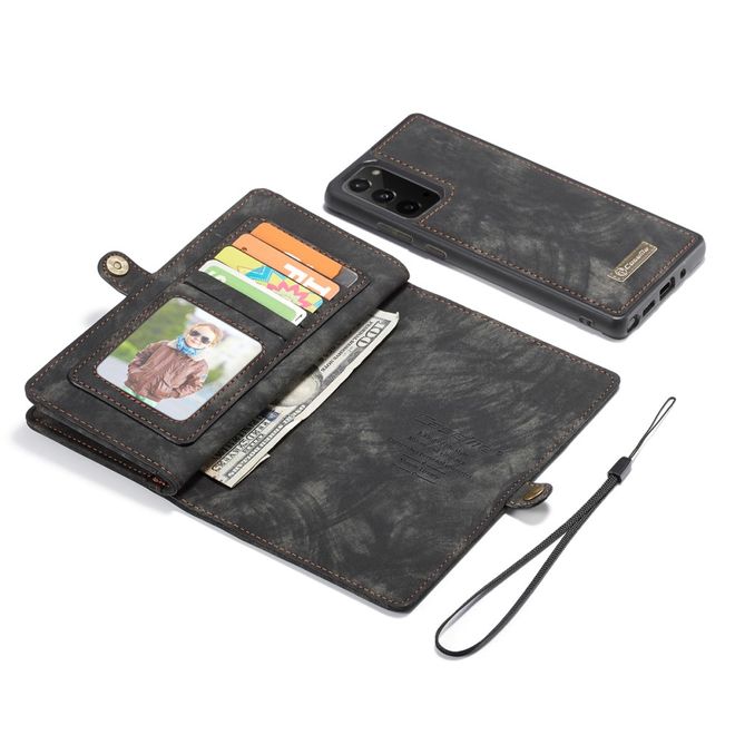 Caseme - Samsung Galaxy Note 20 Handyhülle - Leder Portemonnaie mit abnehmbarer Plastik Hülle - schwarz