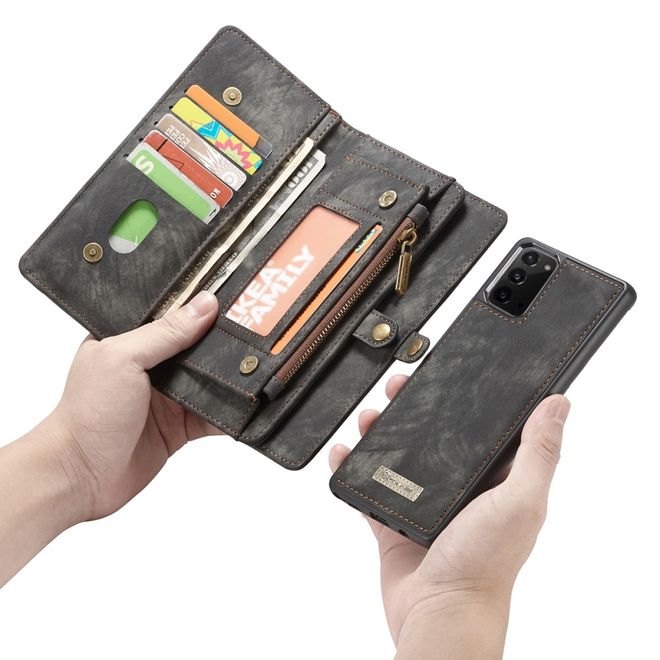 Caseme - Samsung Galaxy Note 20 Handyhülle - Leder Portemonnaie mit abnehmbarer Plastik Hülle - schwarz