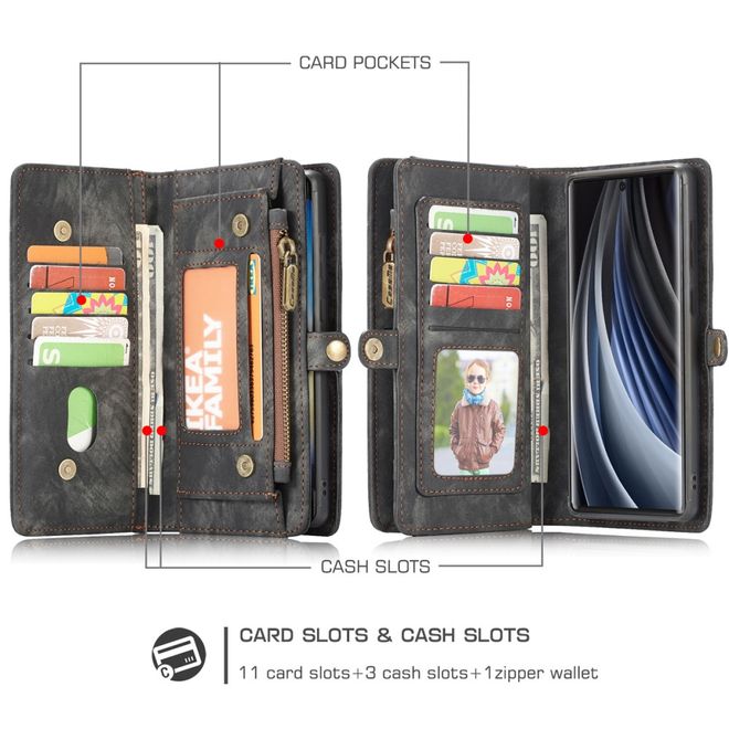 Caseme - Samsung Galaxy Note 20 Handyhülle - Leder Portemonnaie mit abnehmbarer Plastik Hülle - schwarz
