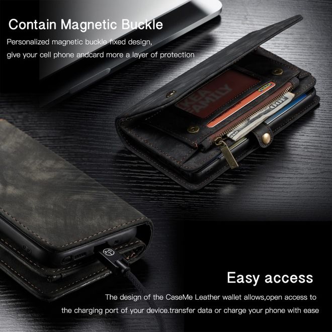 Caseme - Samsung Galaxy Note 20 Handyhülle - Leder Portemonnaie mit abnehmbarer Plastik Hülle - schwarz