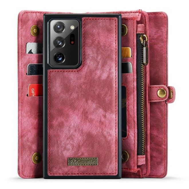 Caseme - Samsung Galaxy Note 20 Ultra Handyhülle - Leder Portemonnaie mit abnehmbarer Plastik Hülle - rot