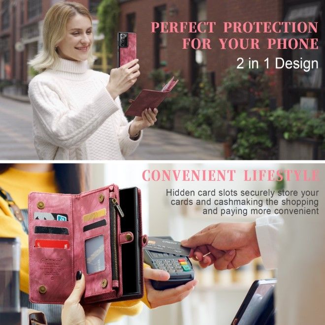 Caseme - Samsung Galaxy Note 20 Ultra Handyhülle - Leder Portemonnaie mit abnehmbarer Plastik Hülle - rot
