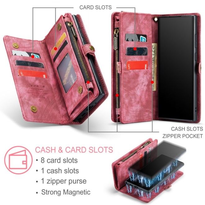 Caseme - Samsung Galaxy Note 20 Ultra Handyhülle - Leder Portemonnaie mit abnehmbarer Plastik Hülle - rot