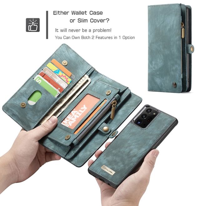 Caseme - Samsung Galaxy Note 20 Ultra Handyhülle - Leder Portemonnaie mit abnehmbarer Plastik Hülle - blau