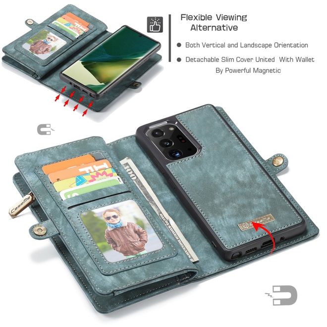 Caseme - Samsung Galaxy Note 20 Ultra Handyhülle - Leder Portemonnaie mit abnehmbarer Plastik Hülle - blau