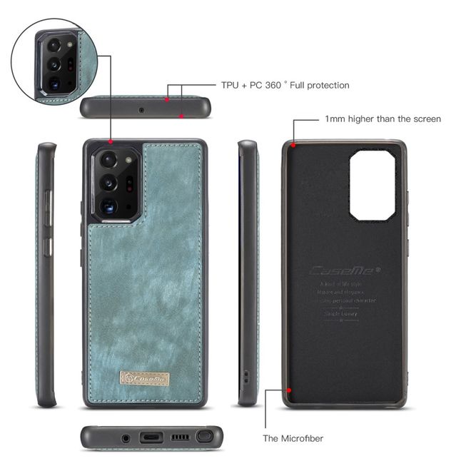 Caseme - Samsung Galaxy Note 20 Ultra Handyhülle - Leder Portemonnaie mit abnehmbarer Plastik Hülle - blau