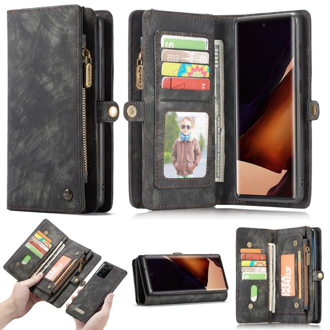Caseme - Samsung Galaxy Note 20 Ultra Handyhülle - Leder Portemonnaie mit abnehmbarer Plastik Hülle - schwarz