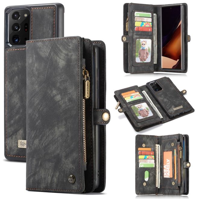 Caseme - Samsung Galaxy Note 20 Ultra Handyhülle - Leder Portemonnaie mit abnehmbarer Plastik Hülle - schwarz