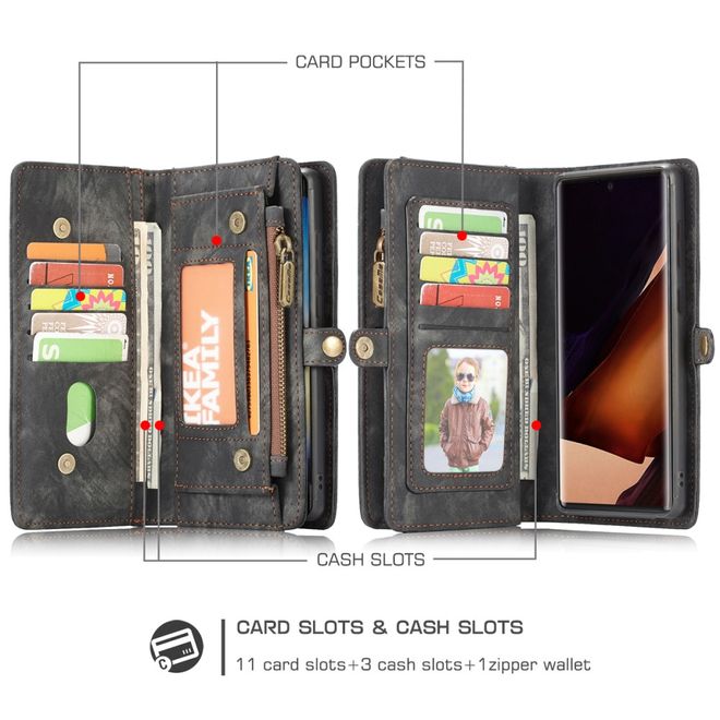 Caseme - Samsung Galaxy Note 20 Ultra Handyhülle - Leder Portemonnaie mit abnehmbarer Plastik Hülle - schwarz