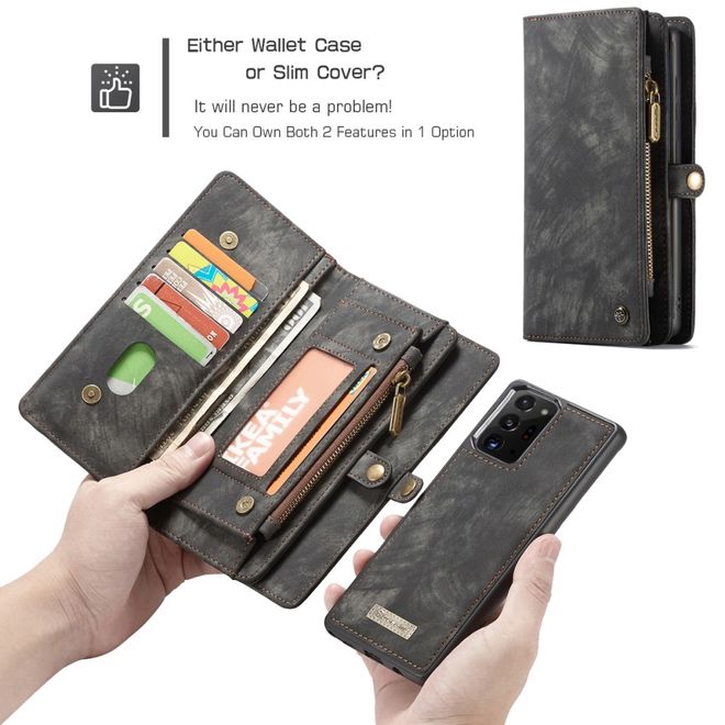 Caseme - Samsung Galaxy Note 20 Ultra Handyhülle - Leder Portemonnaie mit abnehmbarer Plastik Hülle - schwarz