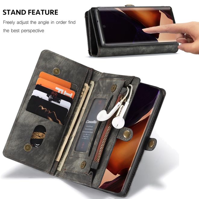 Caseme - Samsung Galaxy Note 20 Ultra Handyhülle - Leder Portemonnaie mit abnehmbarer Plastik Hülle - schwarz