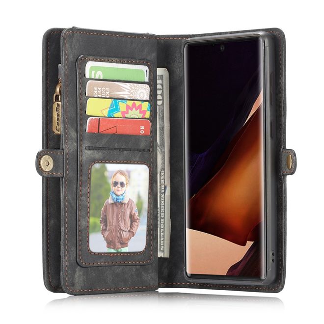 Caseme - Samsung Galaxy Note 20 Ultra Handyhülle - Leder Portemonnaie mit abnehmbarer Plastik Hülle - schwarz