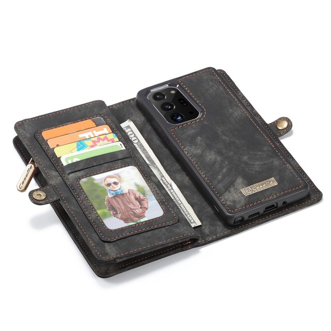 Caseme - Samsung Galaxy Note 20 Ultra Handyhülle - Leder Portemonnaie mit abnehmbarer Plastik Hülle - schwarz