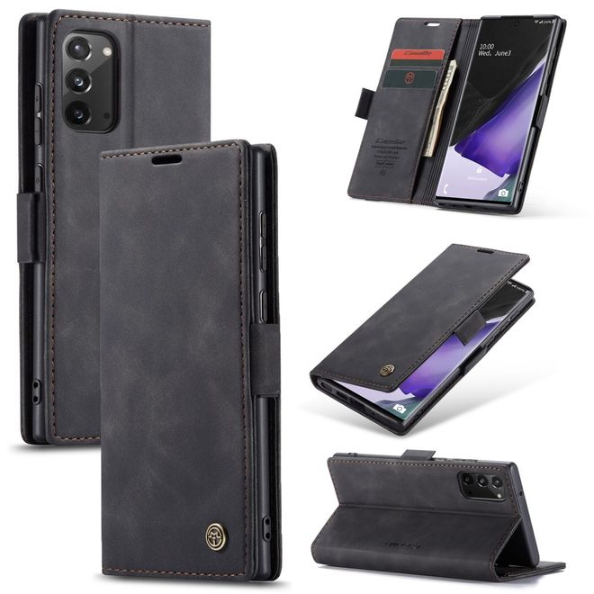 Caseme - Samsung Galaxy Note 20 Hülle - Leder Flip Wallet Case - schwarz