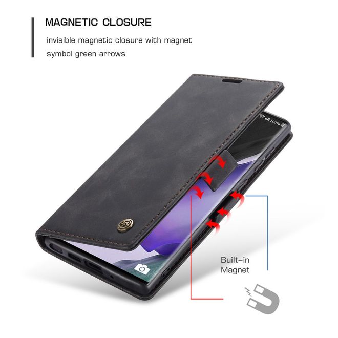 Caseme - Samsung Galaxy Note 20 Hülle - Leder Flip Wallet Case - schwarz
