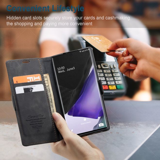 Caseme - Samsung Galaxy Note 20 Hülle - Leder Flip Wallet Case - schwarz