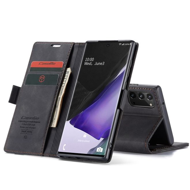 Caseme - Samsung Galaxy Note 20 Hülle - Leder Flip Wallet Case - schwarz