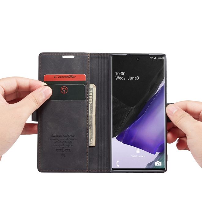 Caseme - Samsung Galaxy Note 20 Hülle - Leder Flip Wallet Case - schwarz