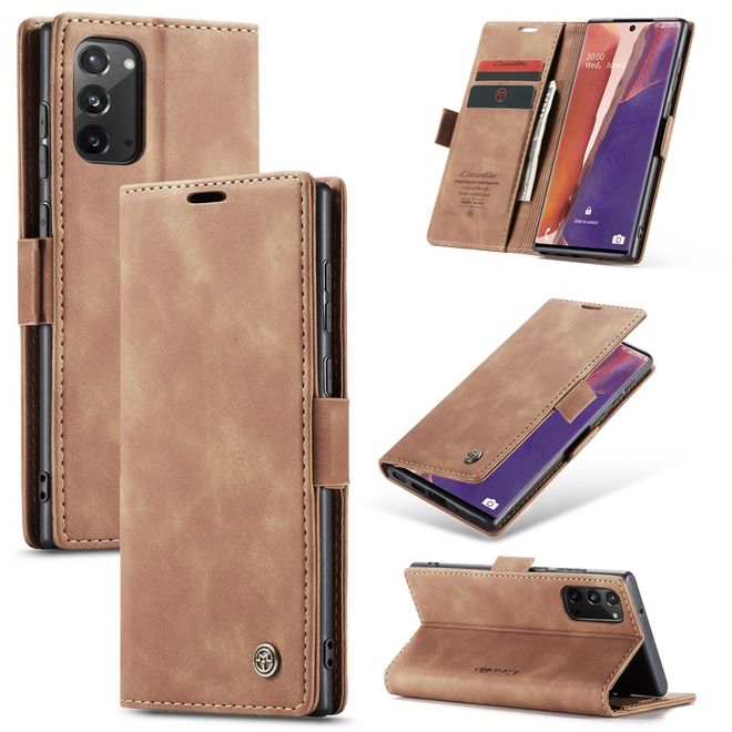 Caseme - Samsung Galaxy Note 20 Hülle - Leder Flip Wallet Case - braun