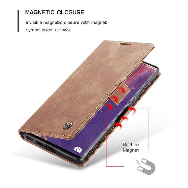 Caseme - Samsung Galaxy Note 20 Hülle - Leder Flip Wallet Case - braun