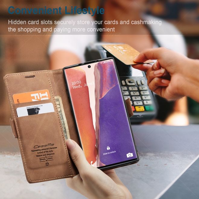 Caseme - Samsung Galaxy Note 20 Hülle - Leder Flip Wallet Case - braun