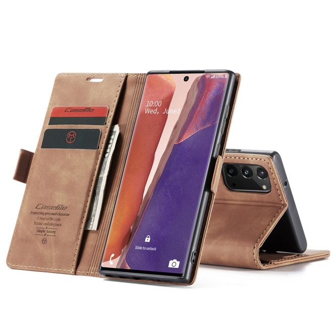 Caseme - Samsung Galaxy Note 20 Hülle - Leder Flip Wallet Case - braun